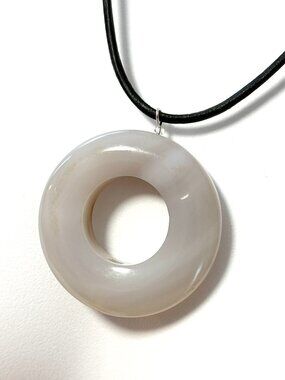 Translucent Agate Donut Necklace, Large Gemstone Cord Necklace